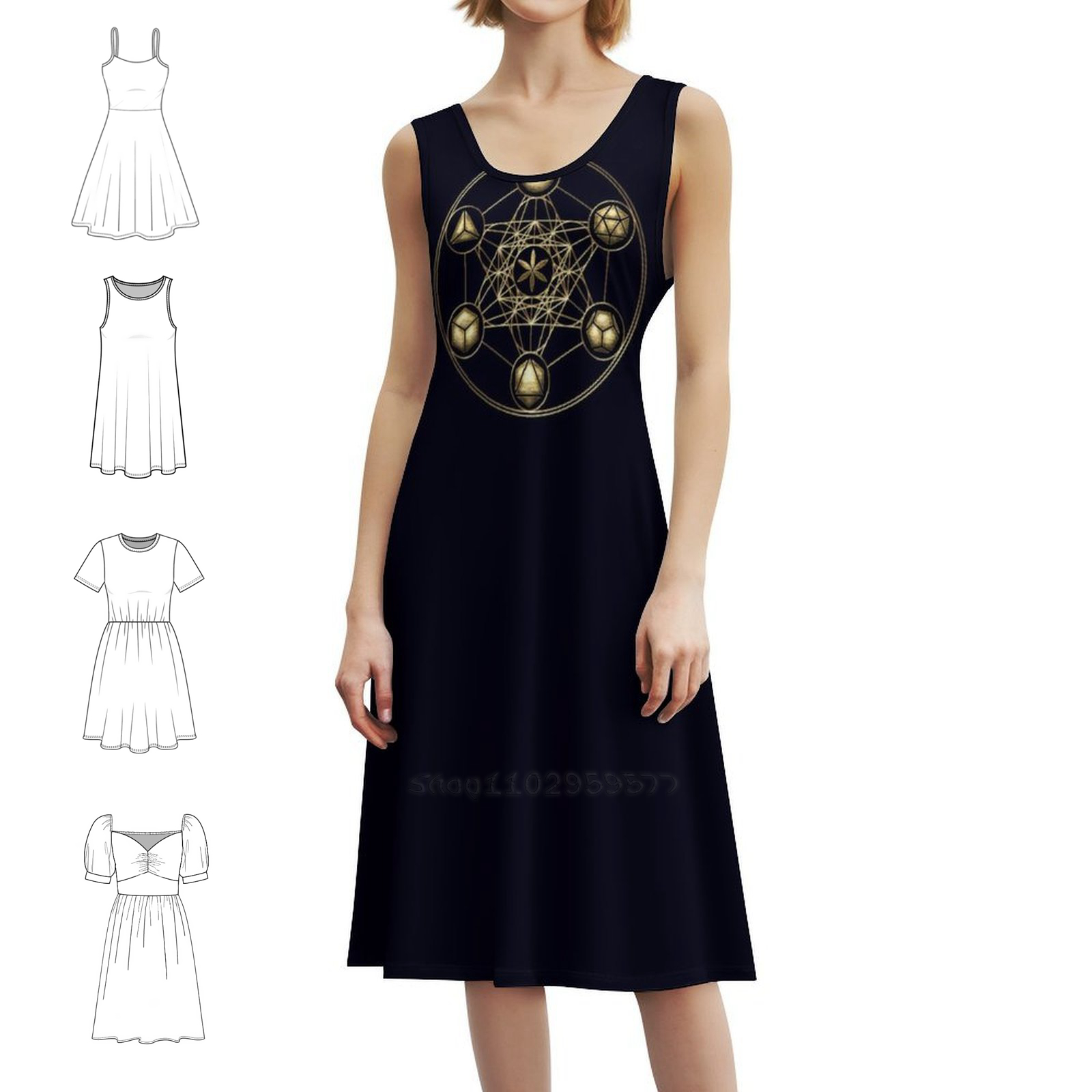Women Fashion Gown - Platonic Solids Metatrons Cube Flower Of