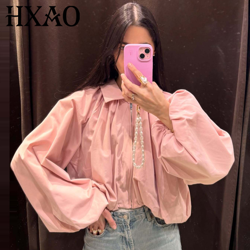 Women'S Fashion Quarter Zip - Женская свободная розовая укороченная куртка HXAO,