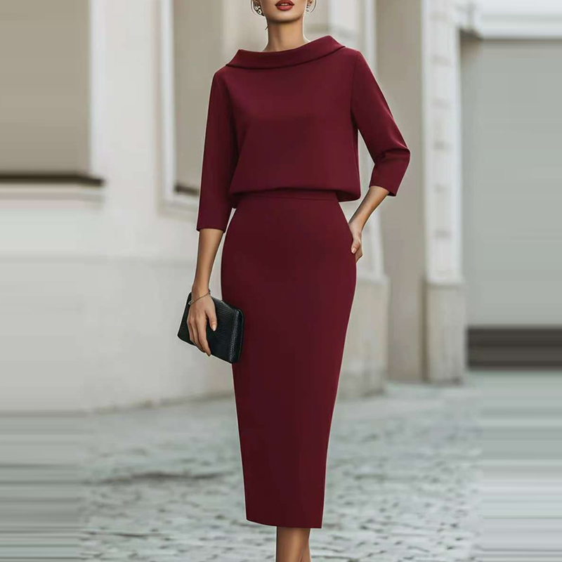 Women'S Fashion Quarter Zip - Элегантный комплект: однотонная облегающая юбка-карандаш и