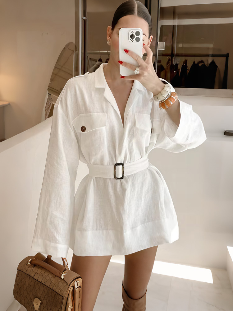 Women'S Fashion Utility Belt - Льняное платье Tossy White 2026: летнее