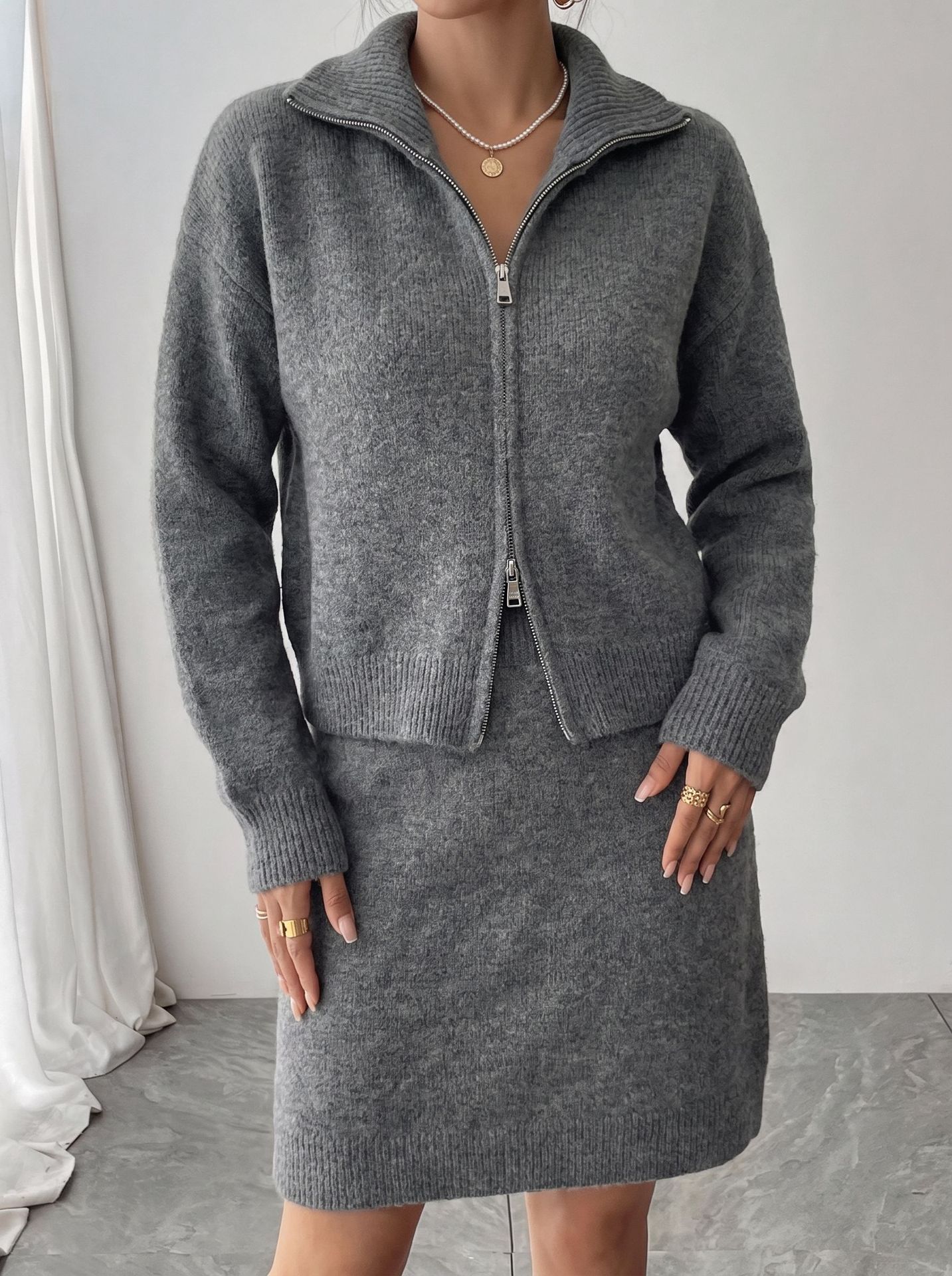 Women'S Fashion Quarter Zip - Элегантный вязаный спортивный костюм на молнии