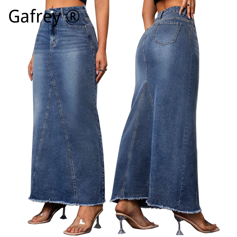 Women Fashion Jeans - Женская джинсовая юбка миди с высокой