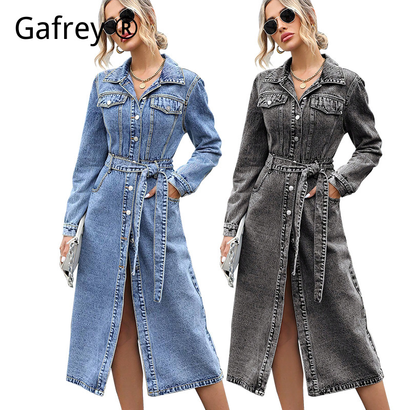 Women Fashion Jeans - Женское джинсовое платье с длинным рукавом,