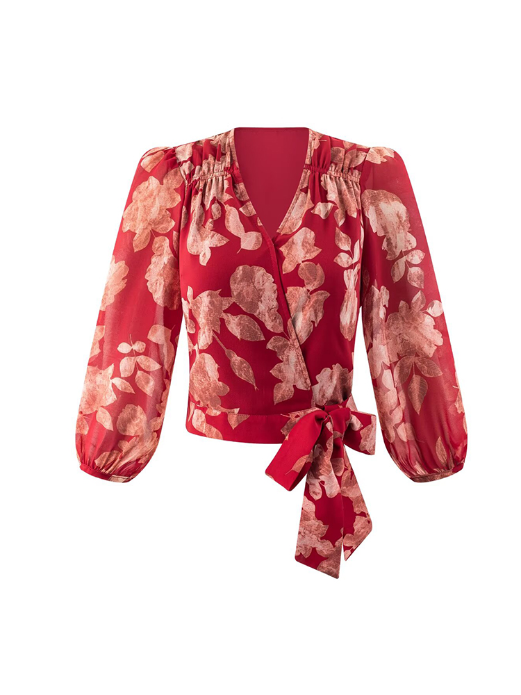 Wrap Blouse Chiffon - Женские бандажные блузки с v-образным вырезом