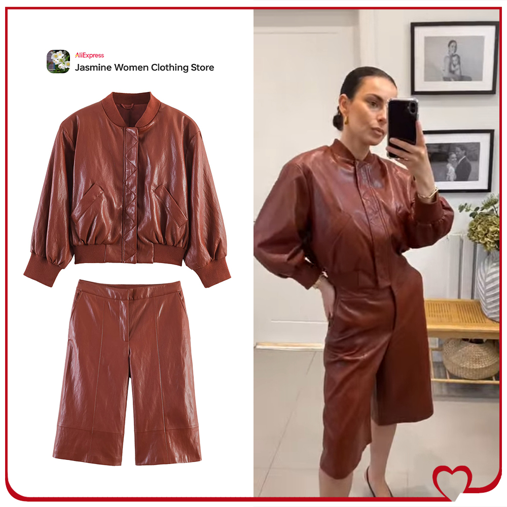 Women'S Fashion Quarter Zip - Модный женский комплект из искусственной кожи: