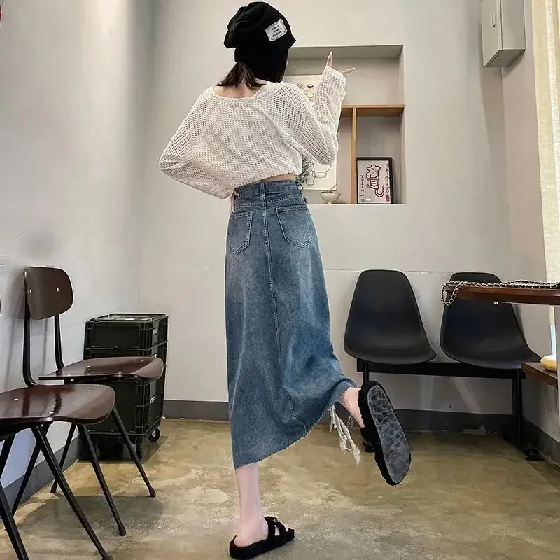 Women Fashion Jeans - Женская джинсовая юбка с высокой талией