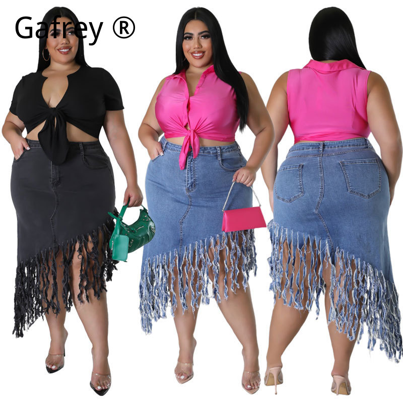Women Fashion Jeans - Женская джинсовая юбка больших размеров (1XL,