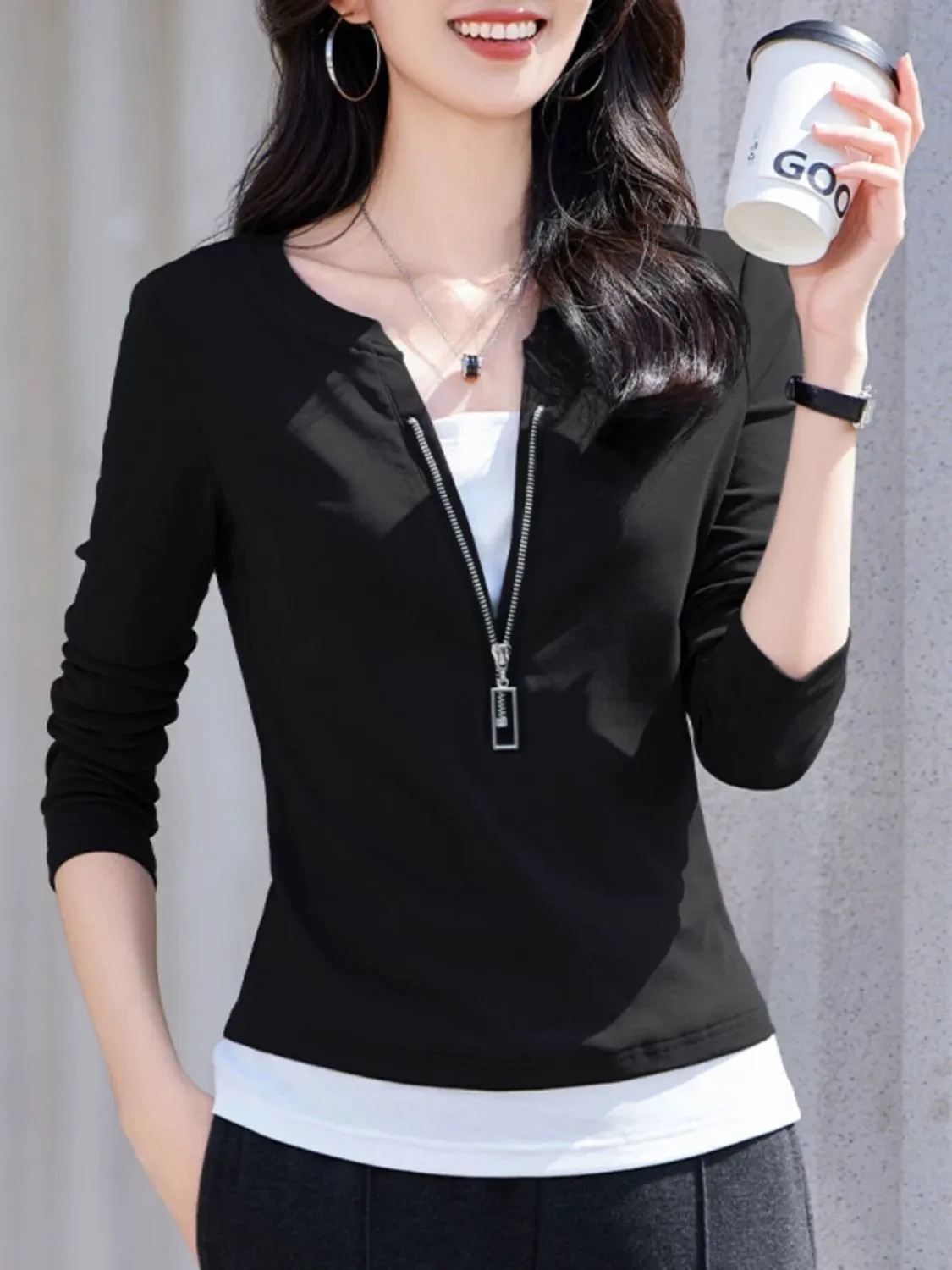 Женская модная блузка из двух  – обзор и цена Women'S Fashion Quarter Zip