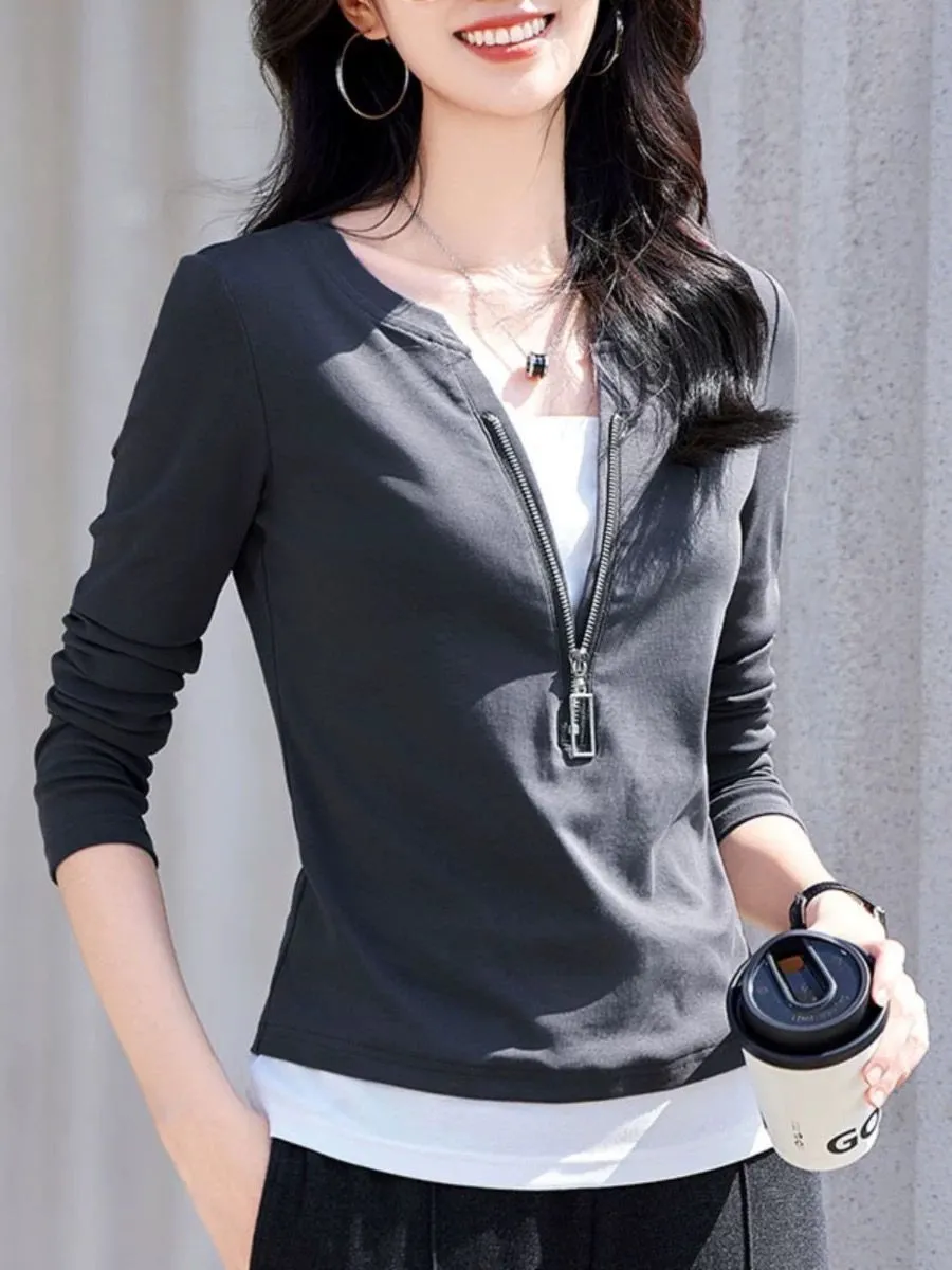 Женская модная блузка из двух  – обзор и цена Women'S Fashion Quarter Zip