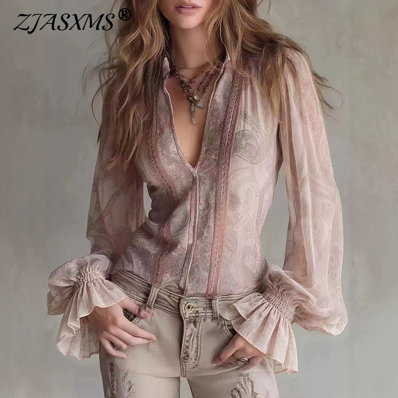 Ретро-блузки с принтом для жен – обзор и цена Wrap Blouse Chiffon