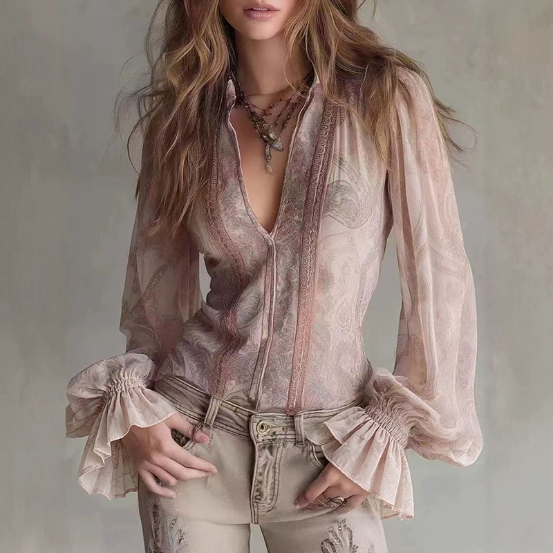 Ретро-блузки с принтом для жен – обзор и цена Wrap Blouse Chiffon