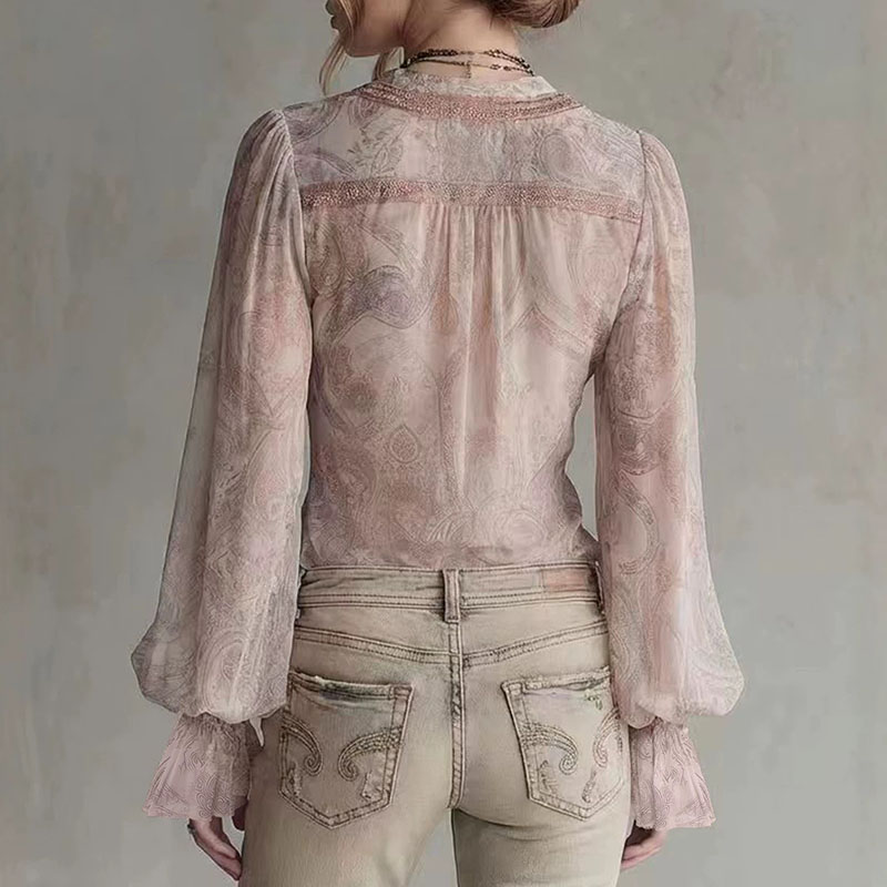 Ретро-блузки с принтом для жен – обзор и цена Wrap Blouse Chiffon